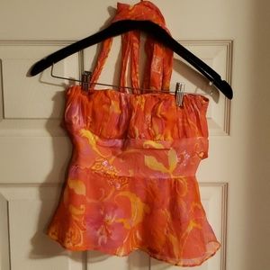 Peach floral bustier strapless